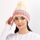 Women's Cream Knitted Pom-Pom Winter Cap, ऑफ व्हाइट, small image number null