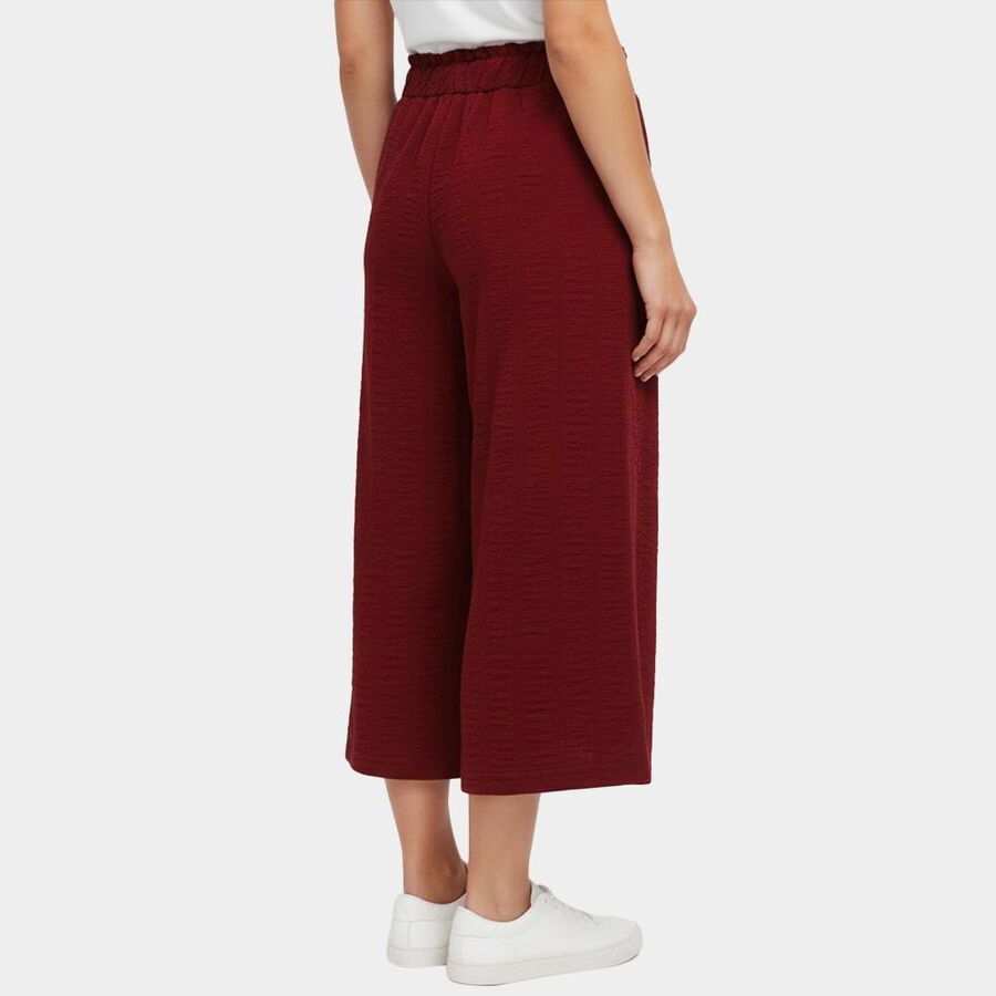 Girls' Deep Maroon Wide-Leg Textured Capri Pants, Wine, large image number null