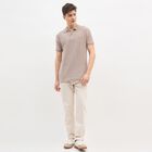 Men's Beige Polo Neck Casual T-Shirt, Beige, small