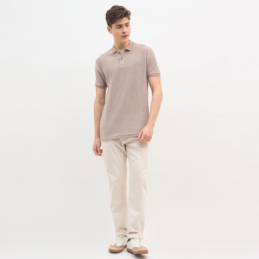 Men's Beige Polo Neck Casual T-Shirt, Beige, large