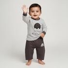 Infants White and Charcoal Grey Cotton Elephant Printed Baba Suit, Charcoal, small image number null