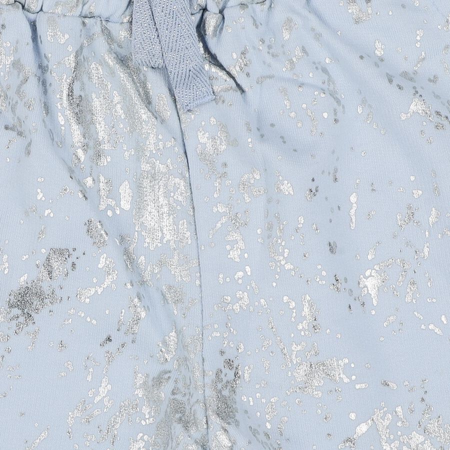 Girls' Light Blue Metallic Print Cotton Blend Pyjama, Light Blue, large