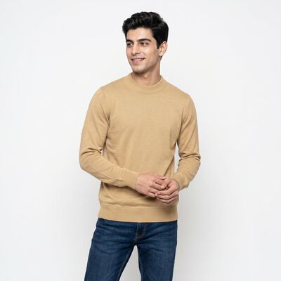 Men's Beige Crew Neck Pullover