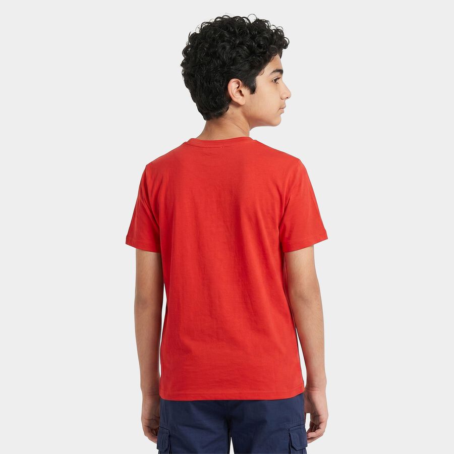Boys Red Round Neck Regular Boys T-Shirt, लाल, large