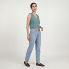 Women's Teal Blue Mandarin Collar Classic Shirt, Teal Blue, small