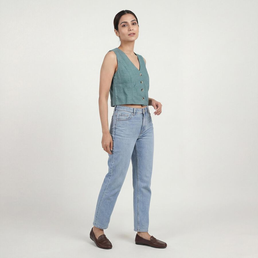 Women's Teal Blue Mandarin Collar Classic Shirt, Teal Blue, large