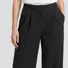 Women's Black Wide Leg Pinstriped Trousers, Black, small