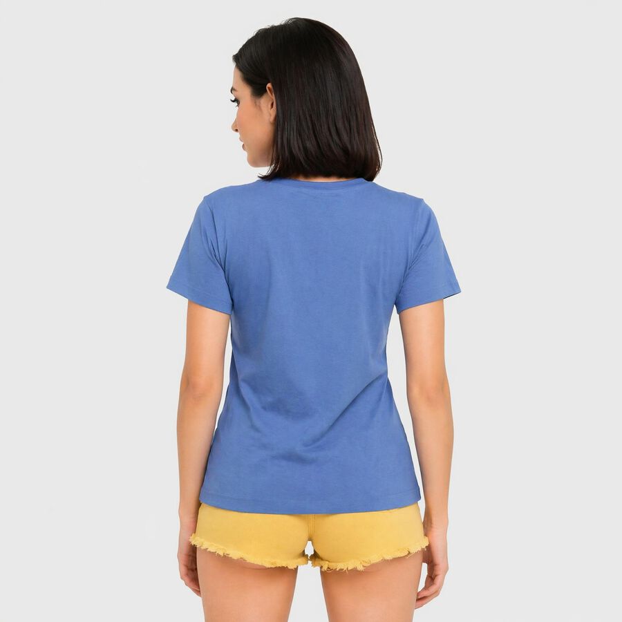 Women Blue Round Neck Regular T-Shirt, नीला, large
