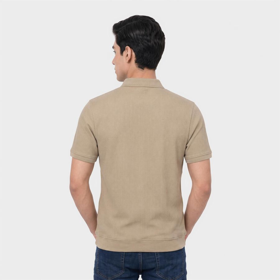 Men's Beige Collared Polo Collared Half Sleeves T-Shirt, गहरा पीला, large
