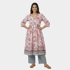 Women's Peach Cotton Round Neck Solid Kurta, पीच, small