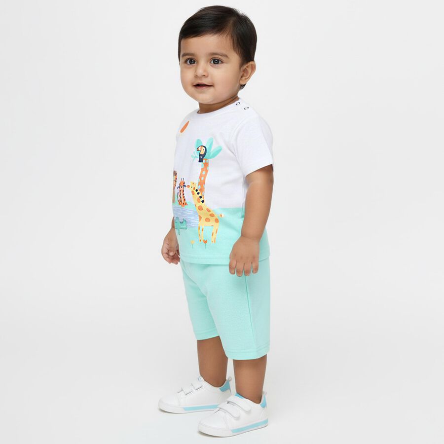 Infants' Light Green Cotton Round Neck Cartoon Printed Baba Suit, Light Green, large image number null