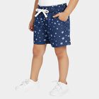 Girls' Dark Blue Regular Fit Drawstring Shorts, गहरा नीला, small