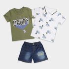 Boys' Olive Cotton Round Neck Printed Baba Suit, Olive, small