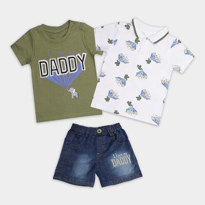 Boys' Olive Cotton Round Neck Printed Baba Suit