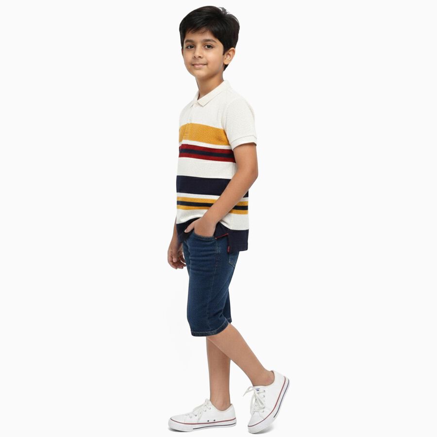 Boys Off White Polo Neck Casual T-Shirt, Off White, large image number null