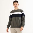 Men's Olive Green Crew Neck Casual Sweatshirt, Dark Green, small image number null