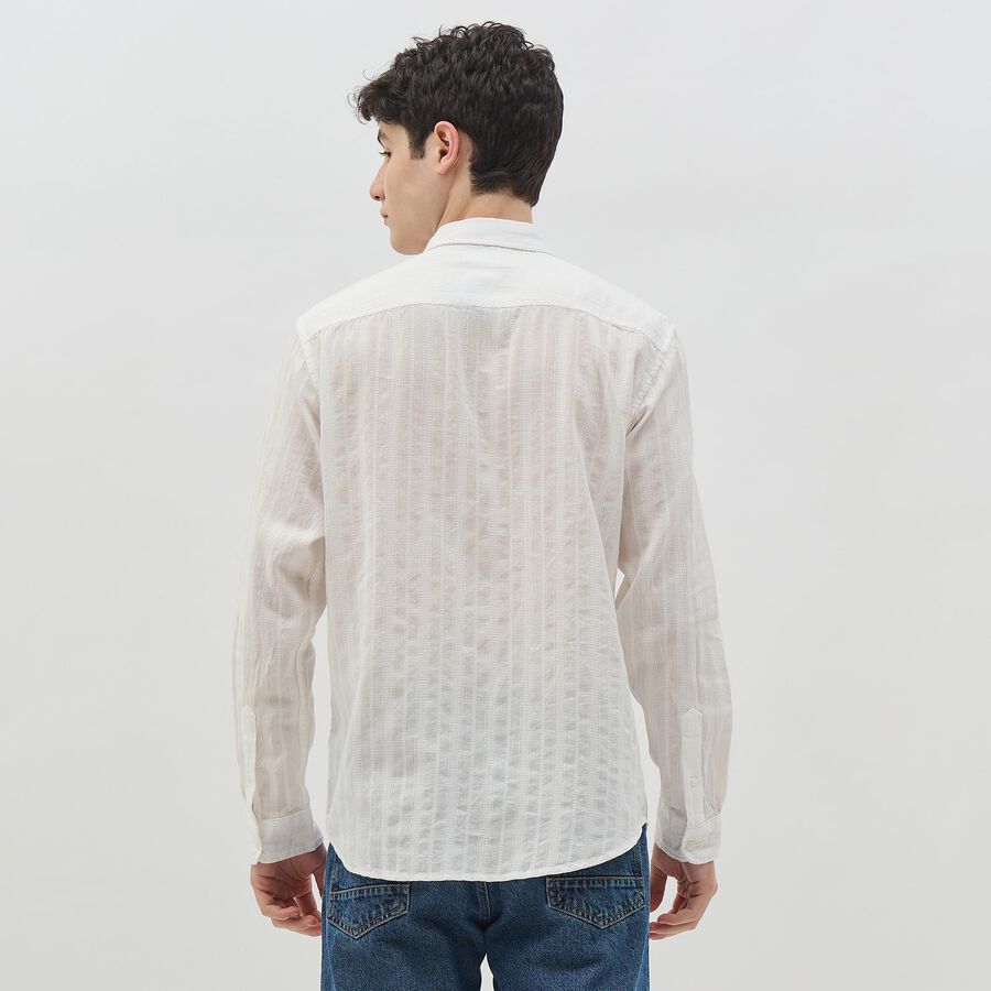 Men's White Cotton Full Sleeve Classic Collar Casual Shirt, White, large