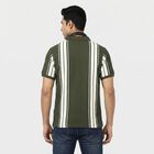 Men Olive Green Polo Neck Striped Polo T-Shirt, Olive, small