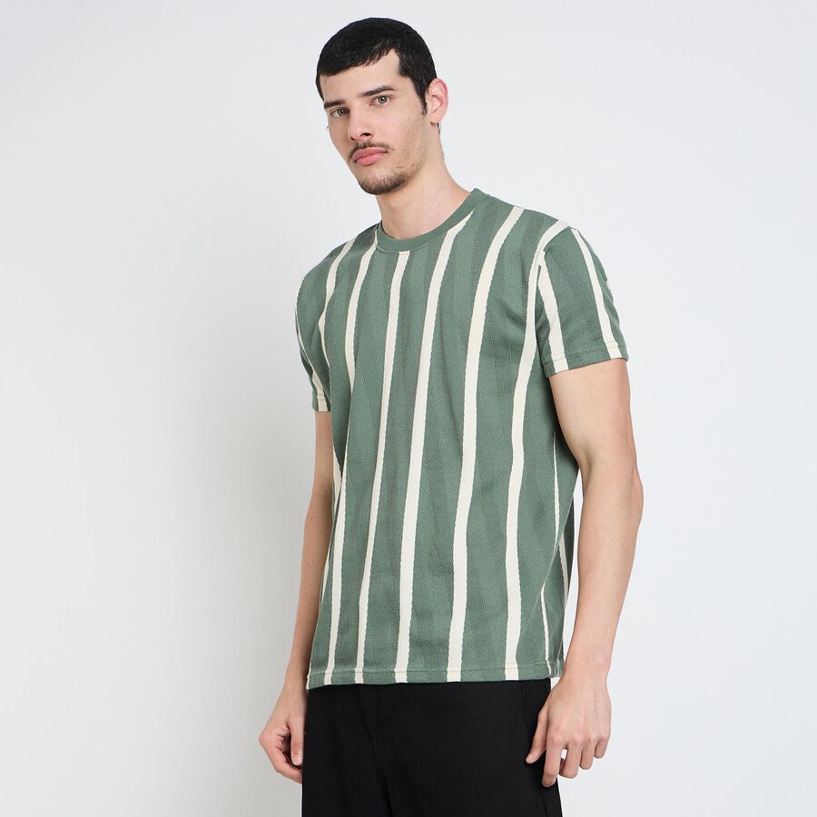 Men's Round Neck Half Sleeves T-Shirt, गहरा हरा, large
