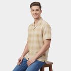 Men's Beige Cotton Spread Collar Classic Casual Shirt, गहरा पीला, small