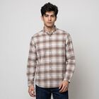 Men's Brown 100% Cotton Button-Down Collar Shirt, भूरा, small