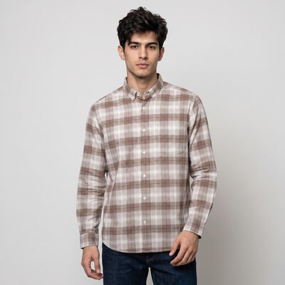 Men's Brown 100% Cotton Button-Down Collar Shirt