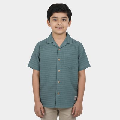 Boys Green Cotton Camp Collar Casual Shirt