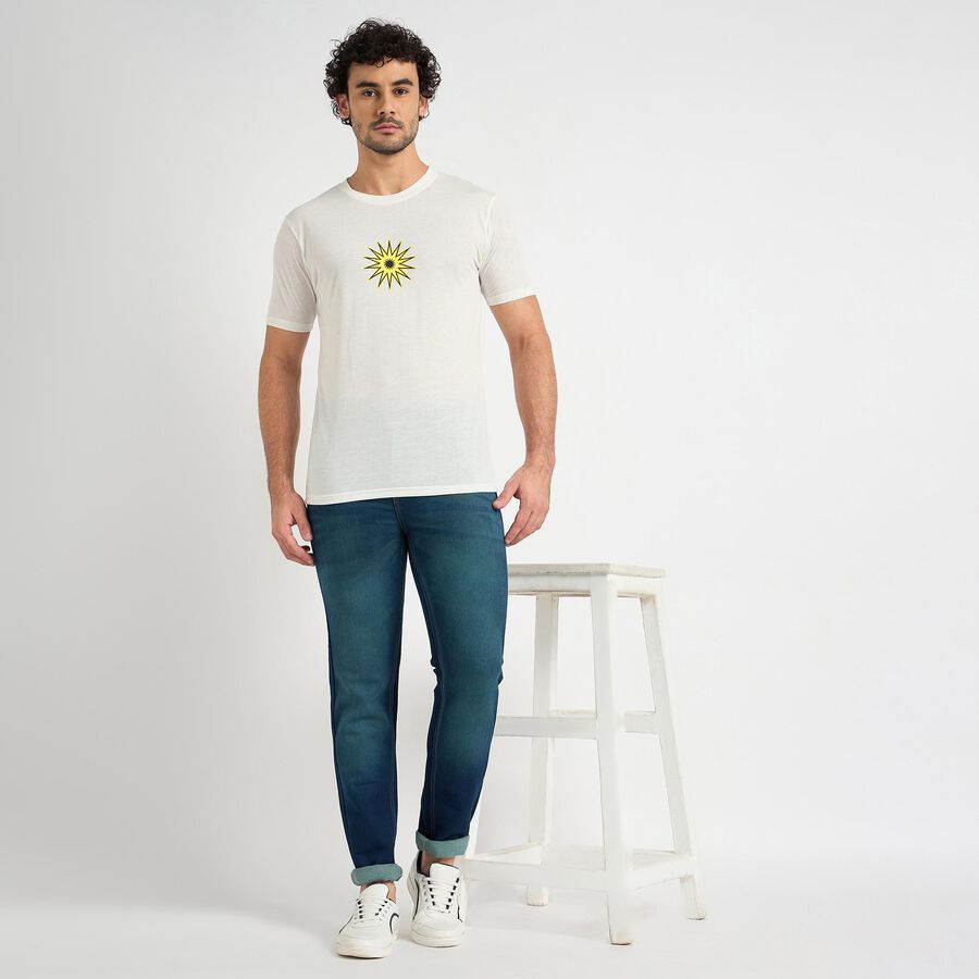 Men's Round Neck Half Sleeves T-Shirt , White, large image number null