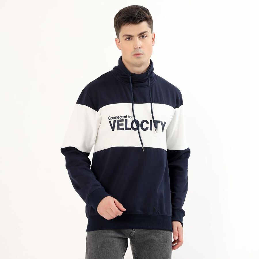 Men's Dark Navy Blue High Neck Casual Sweatshirt, नेवी ब्लू, large image number null