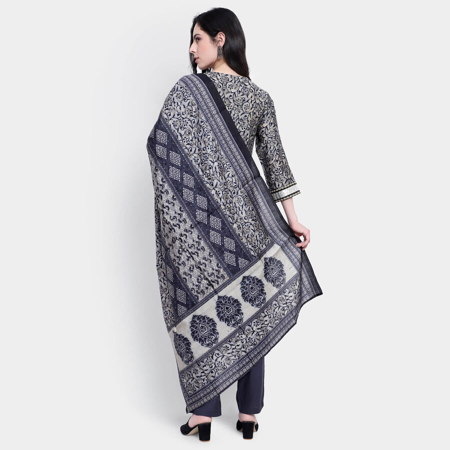 All Over Print 3/4th Sleeves Flared Kurta, Black, large image number null