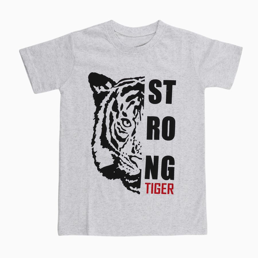 Boys Light Grey Round Neck Casual T-Shirt, एक्रू मिश्रित, large image number null