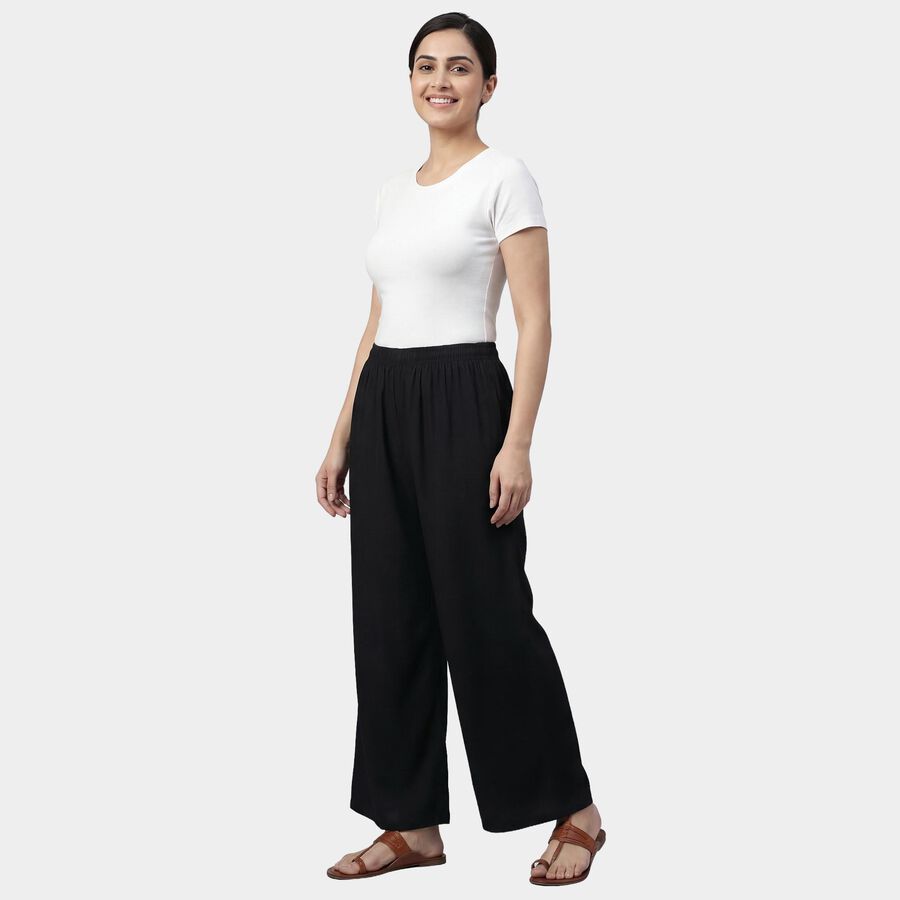 Women's Black Relaxed Fit Tassel Drawstring Palazzos, Black, large