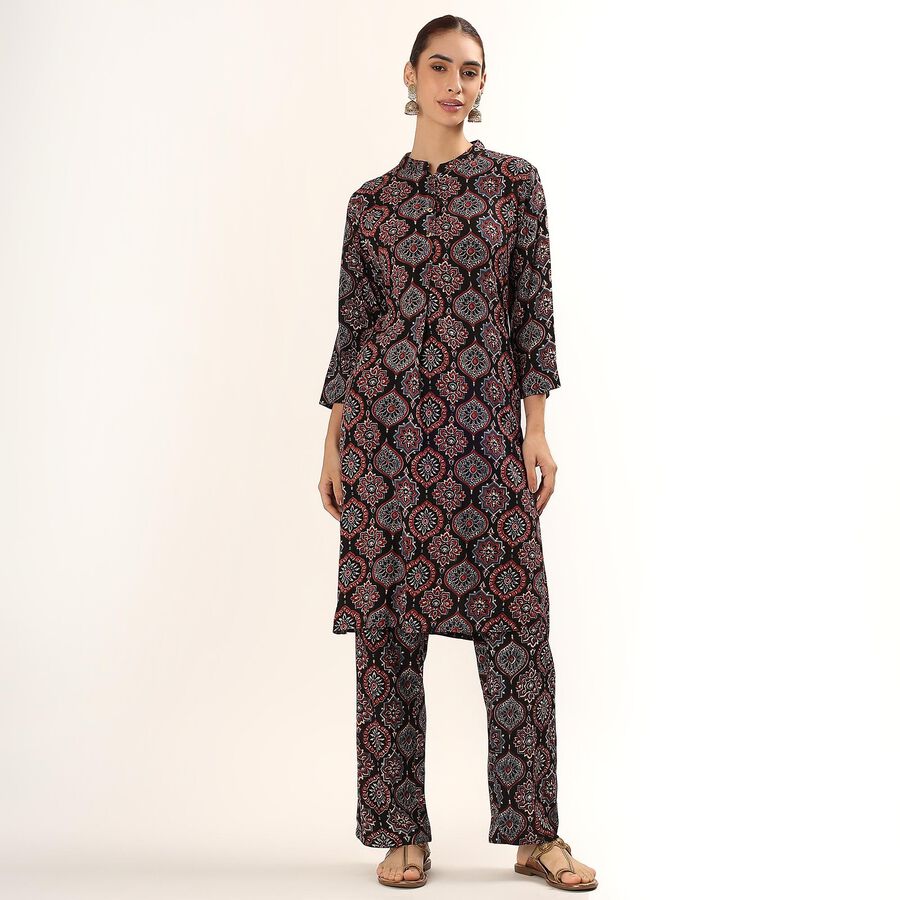 Women's Black Printed Ethnic Set, Black, large image number null