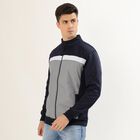 Men's Dark Navy Blue and Light Grey High Neck Casual Sweatshirt, Light Grey, small image number null