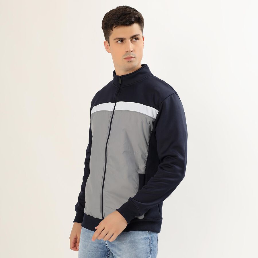 Men's Dark Navy Blue and Light Grey High Neck Casual Sweatshirt, Light Grey, large image number null
