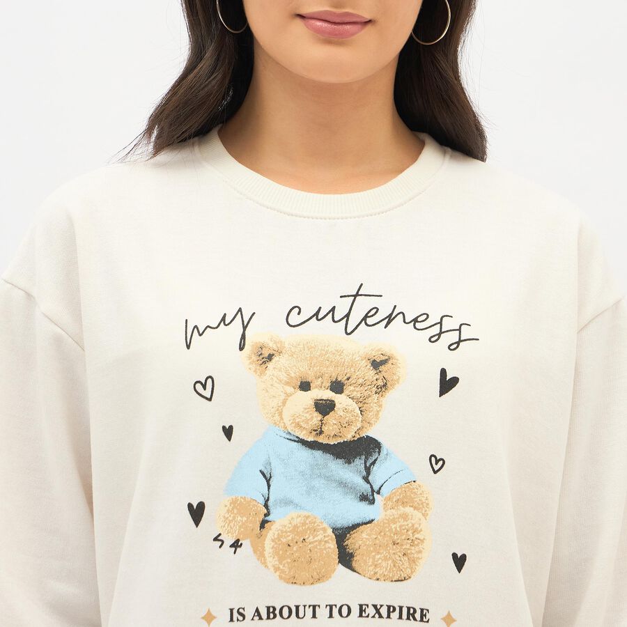 Women's Off-White Crew Neck Casual Sweatshirt, ऑफ व्हाइट, large image number null