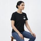 Women's Black Round Neck Casual T-Shirt, Black, small