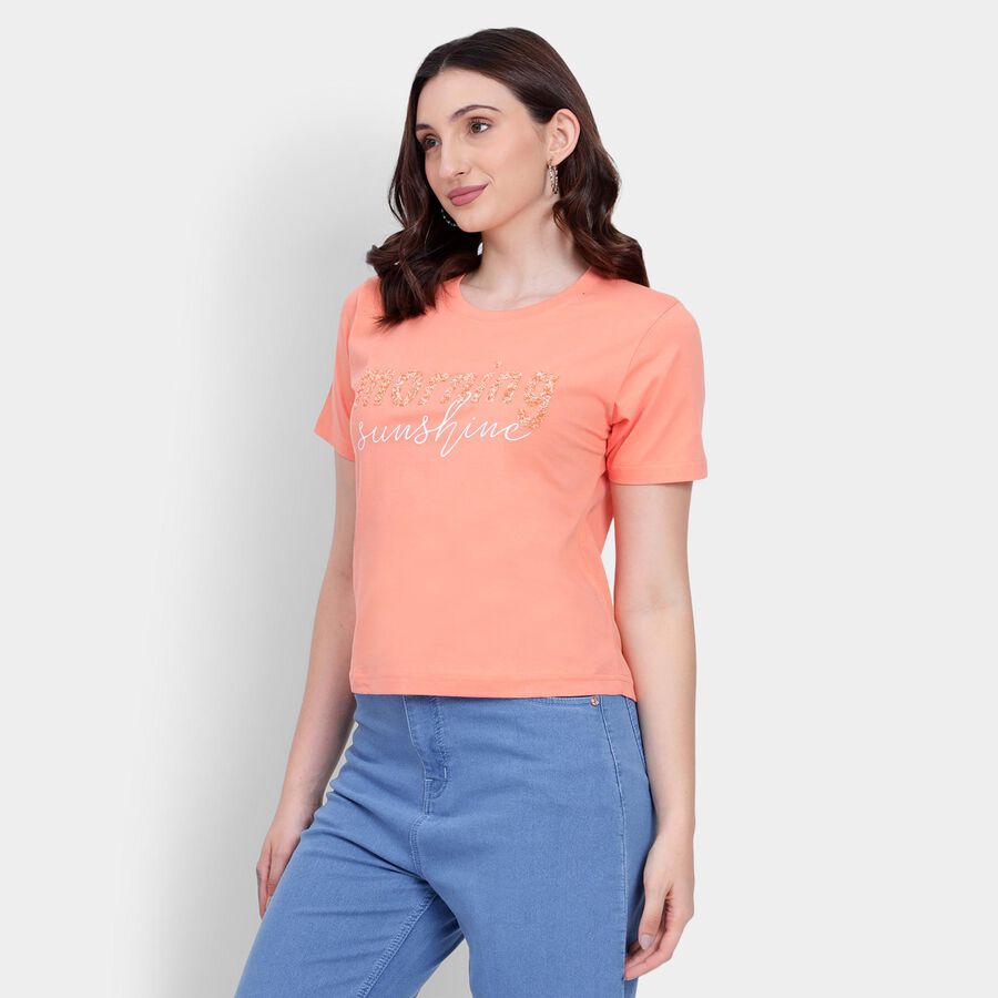 Ladies' 100% Cotton Round Neck T-Shirt , Orange, large image number null