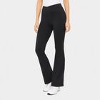 Women's Black Flared Fit Ribbed Tights, काला, small