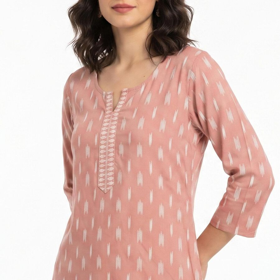 Women's Purple Notch Neck Printed Straight Kurti, बैंगनी, large