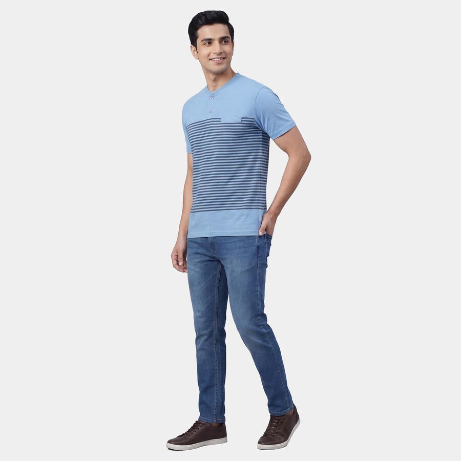 Men's Light Blue Henley Neck Classic T-Shirt, Light Blue, large