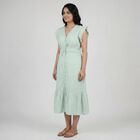 Women's Light Green Cotton Round Neck Floral Print Ruffle Sleeve Dress, Light Green, small