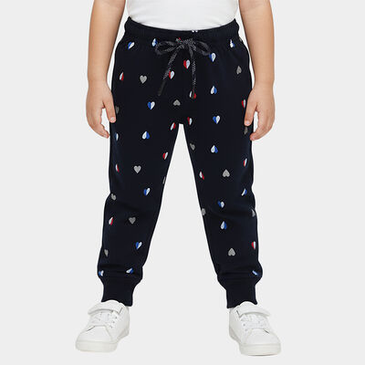 Girls' Navy Blue Heart Printed Elastic Waist Pyjama