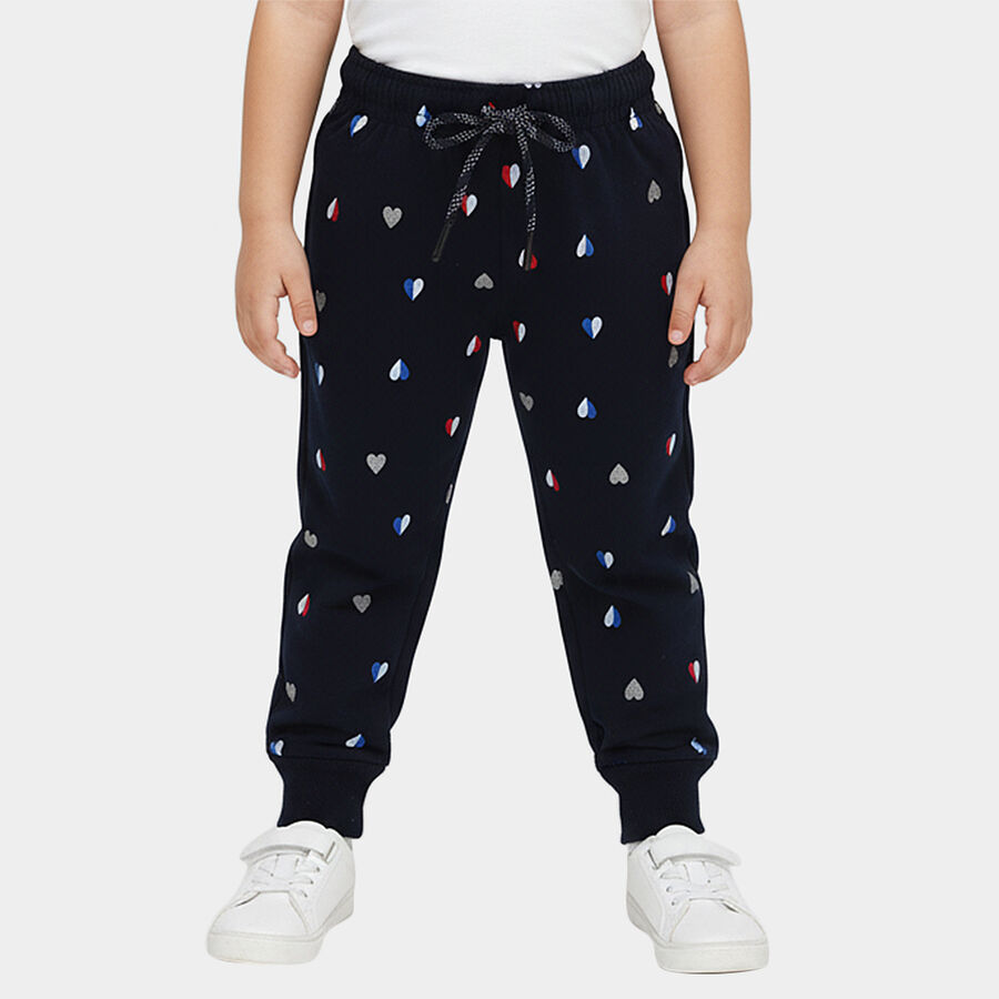 Girls' Navy Blue Heart Printed Elastic Waist Pyjama, Navy Blue, large image number null