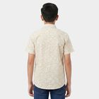 Boys Beige Cotton Printed Collar Regular Fit Shirt, Beige, small