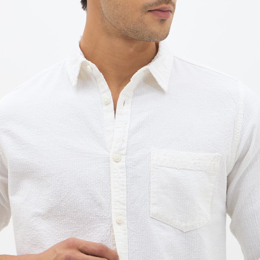 Men's Eggshell White Cotton Classic Collar Casual Shirt, Off White, large image number null
