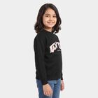 Girls' Black Crew Neck Pullover Sweatshirt, काला, small