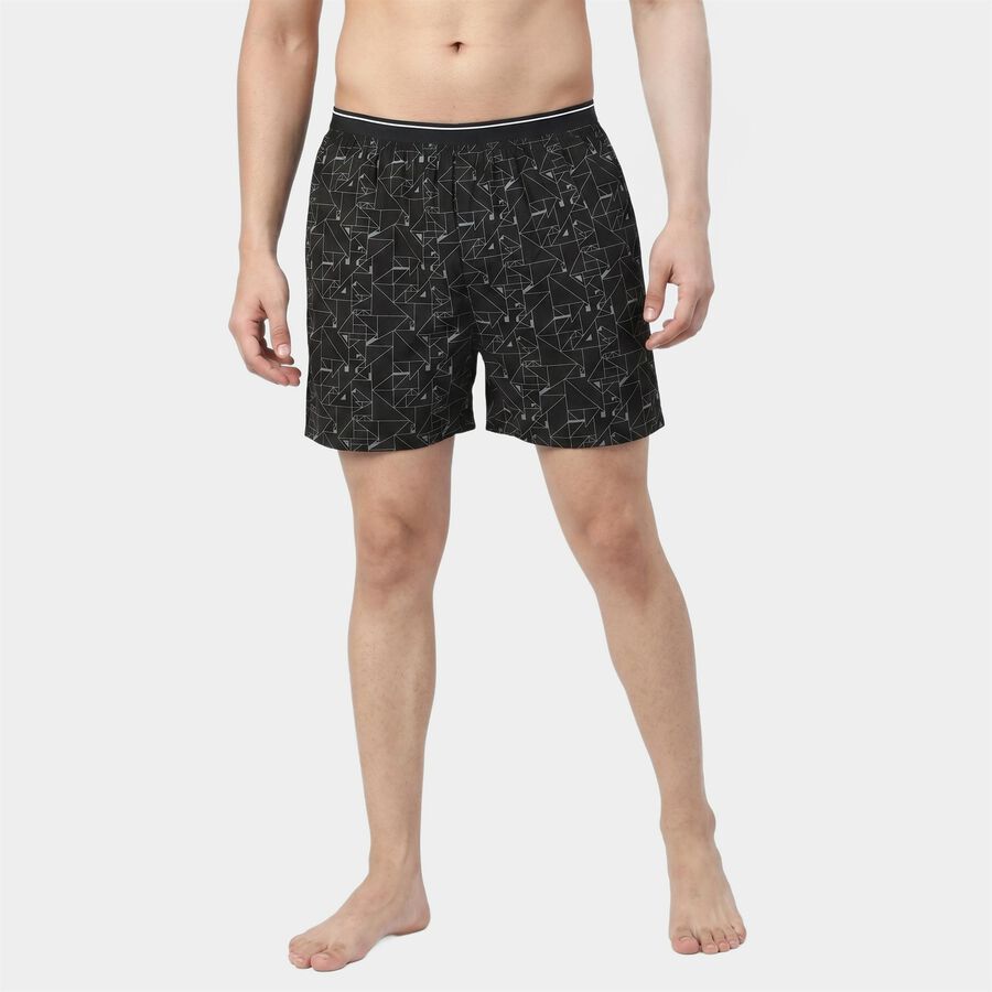 Men's Black Relaxed Fit Geometric Printed Boxers, काला, large