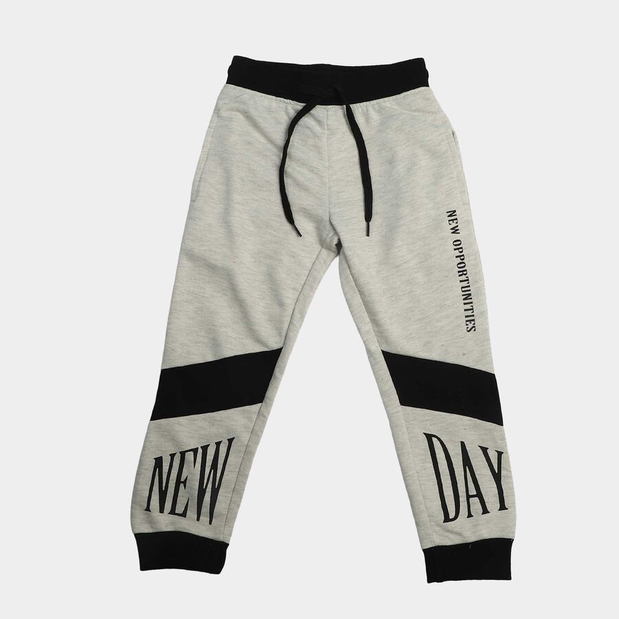 Boys Grey Jogger Text Printed Pyjama, मिश्रित हल्का ग्रे, large