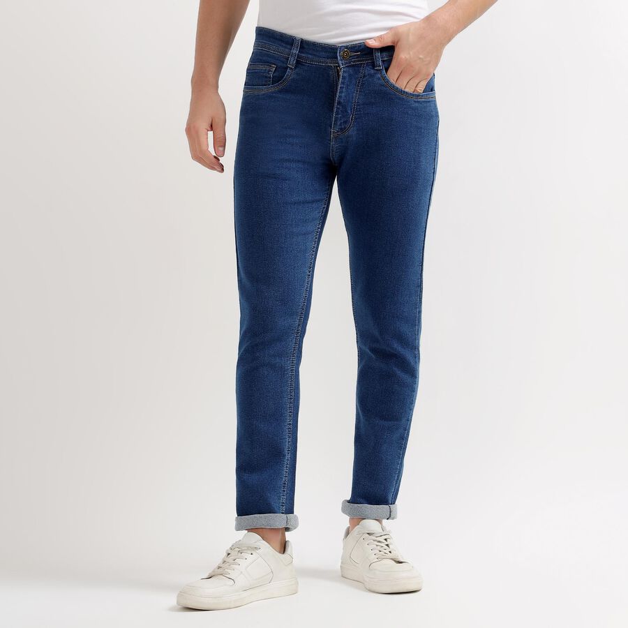 Men's Slim Fit Jeans, मध्यम नीला, large image number null